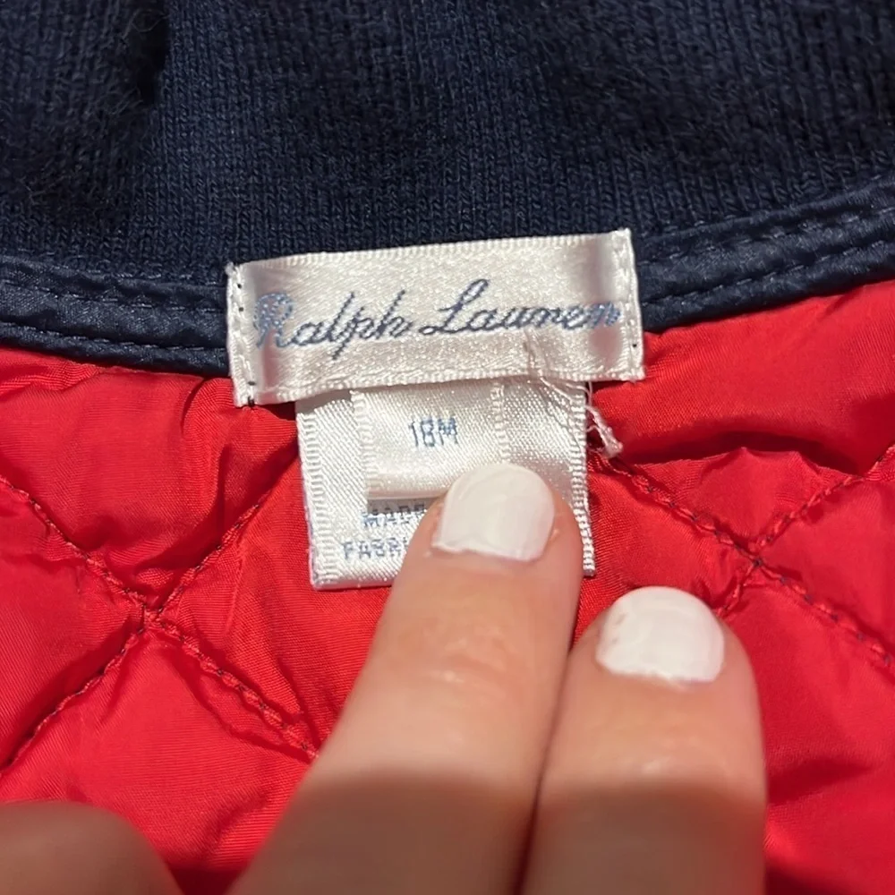 Ralph Lauren 18 Months Toddler Quilted Puffer Vest Navy Blue Red Pony Pockets